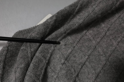 Gray Cashmere Argyle Intarsia Knit Crew Neck Men Sweater