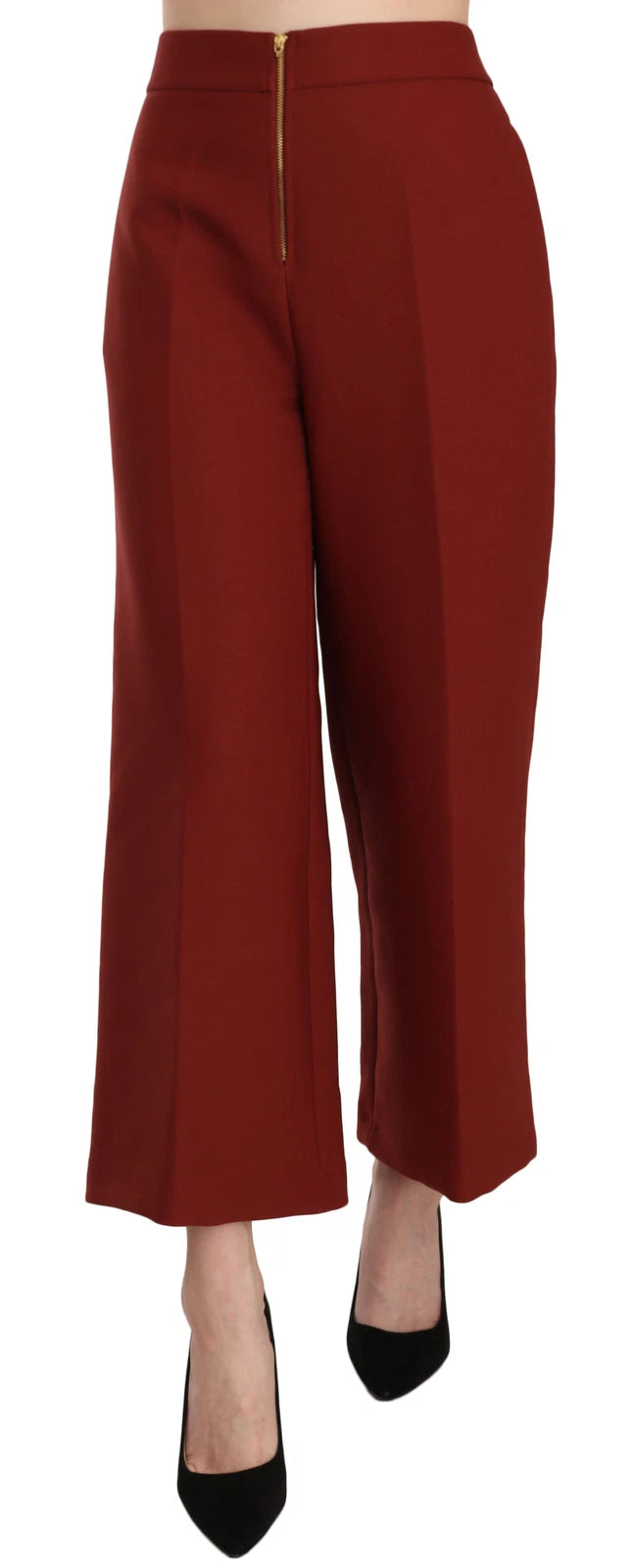 Red High Waist Cropped Flared Dress Formal Trouser Pants
