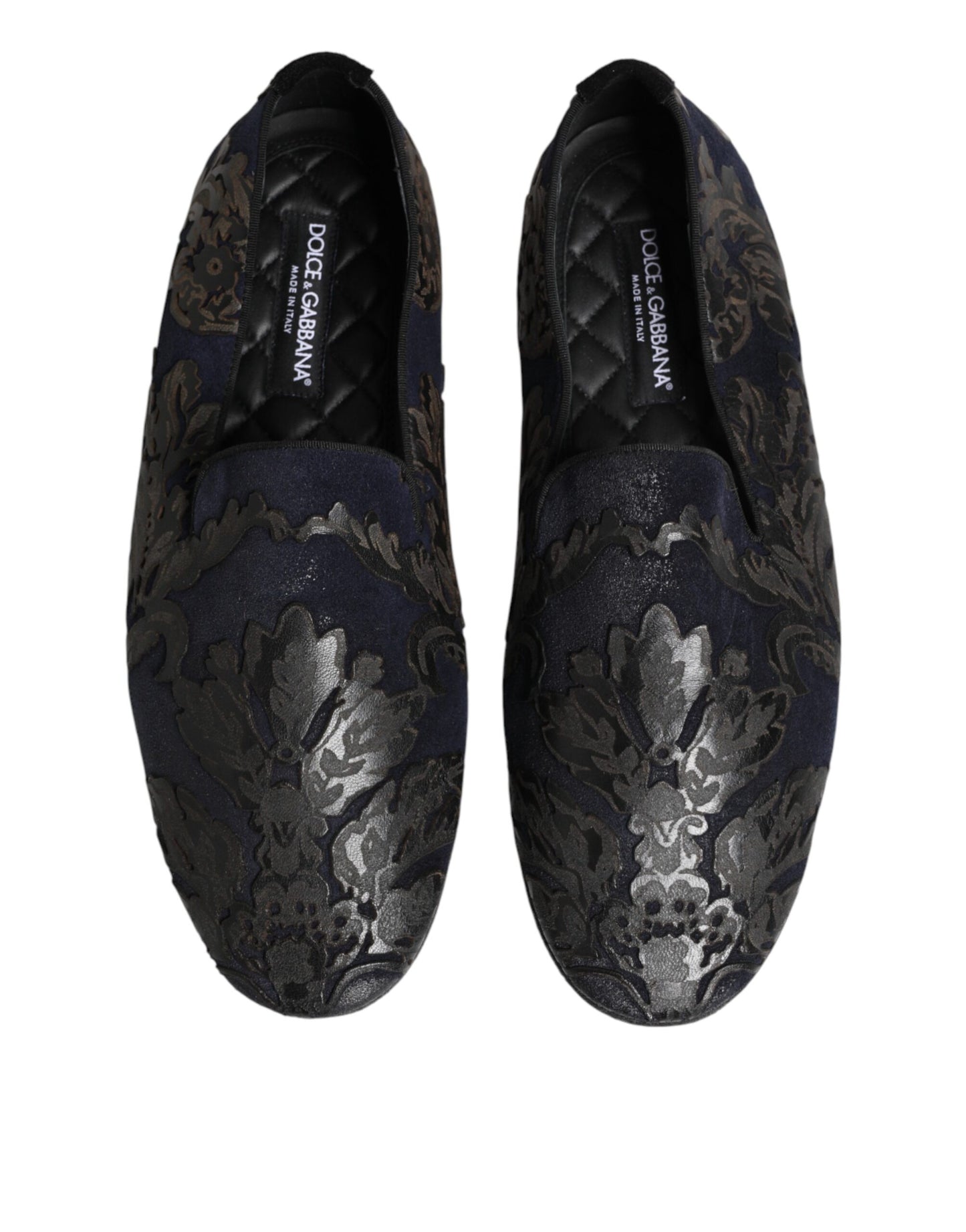 Black Jacquard Leather Slip On Loafers Shoes