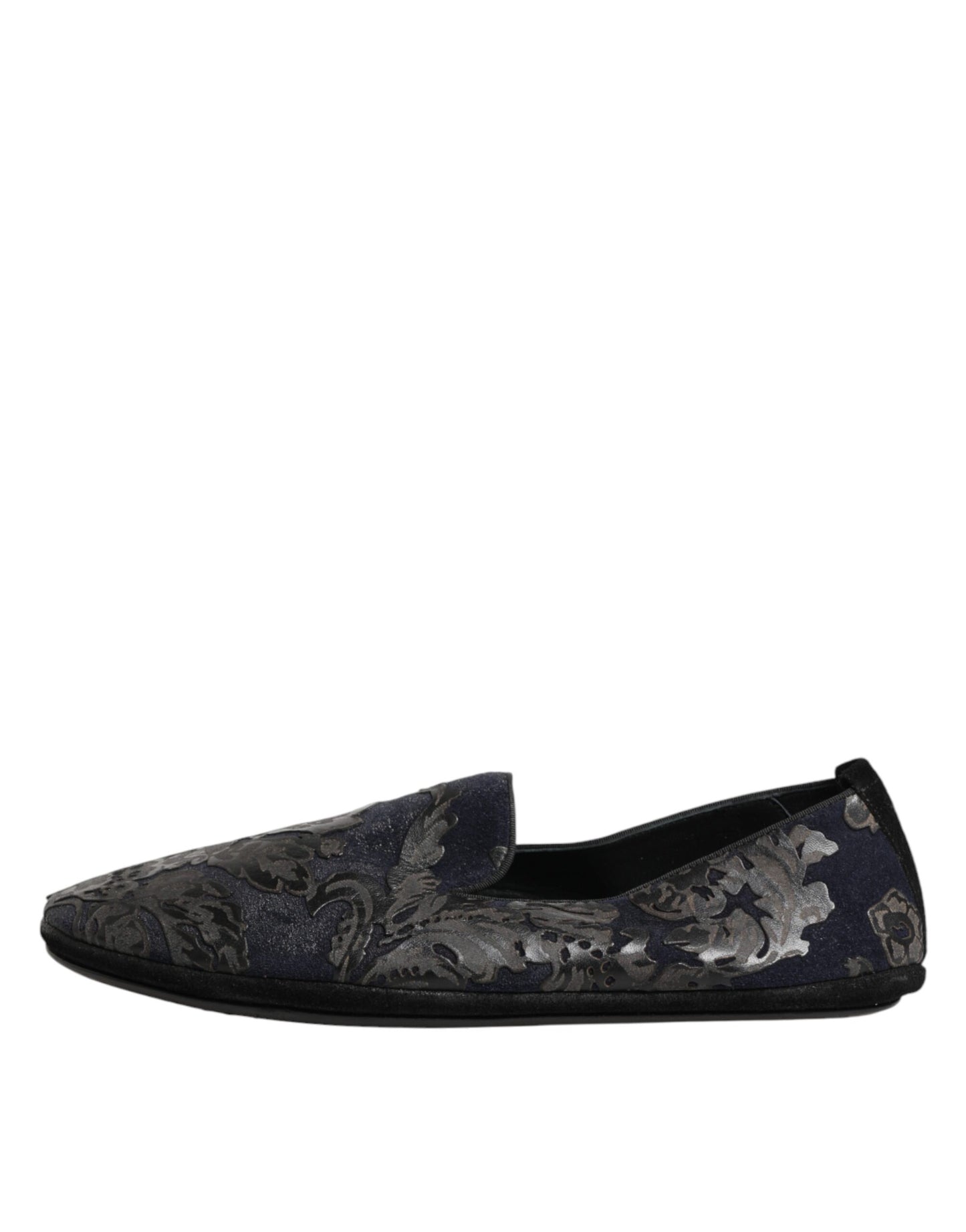 Black Jacquard Leather Slip On Loafers Shoes
