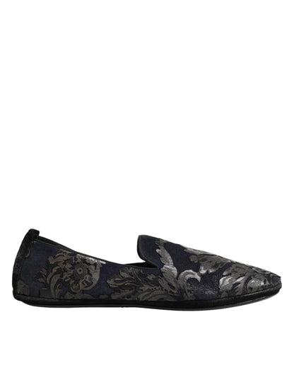 Black Jacquard Leather Slip On Loafers Shoes