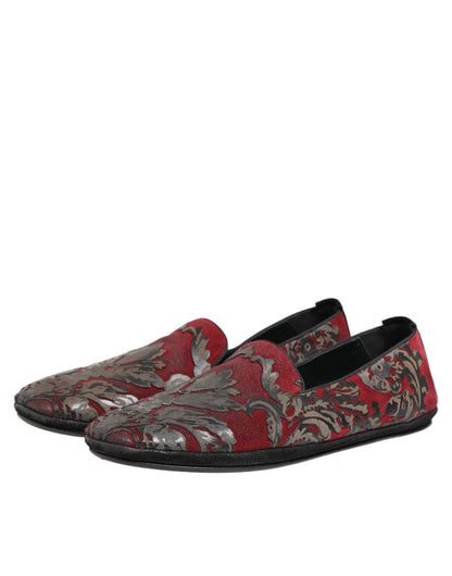 Bordeaux Jacquard Leather Slip On Loafer Shoes
