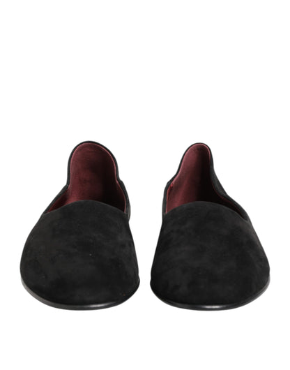 Black Leather Suede Slip On Loafers Dress Shoes