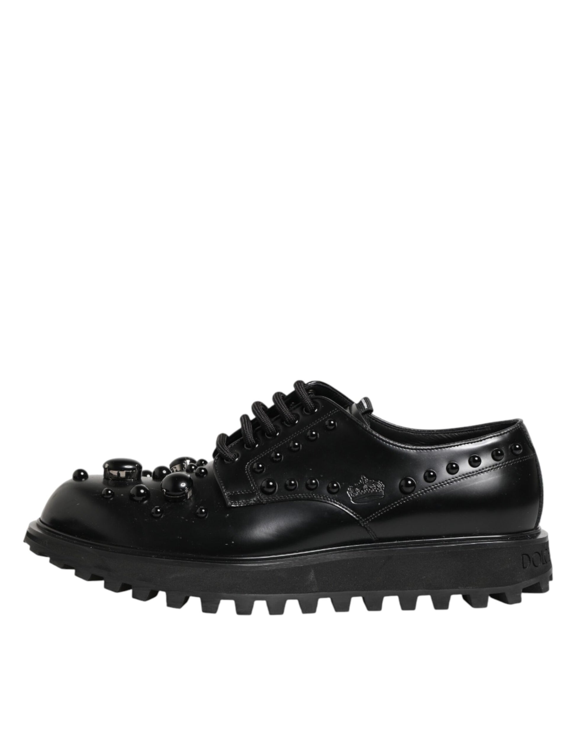 Black Leather Studded Men Formal Derby  Shoes