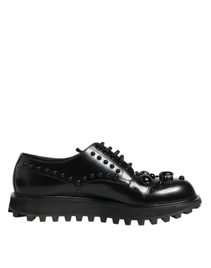 Black Leather Studded Men Formal Derby  Shoes