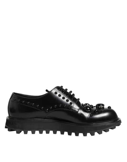 Black Leather Studded Men Formal Derby  Shoes