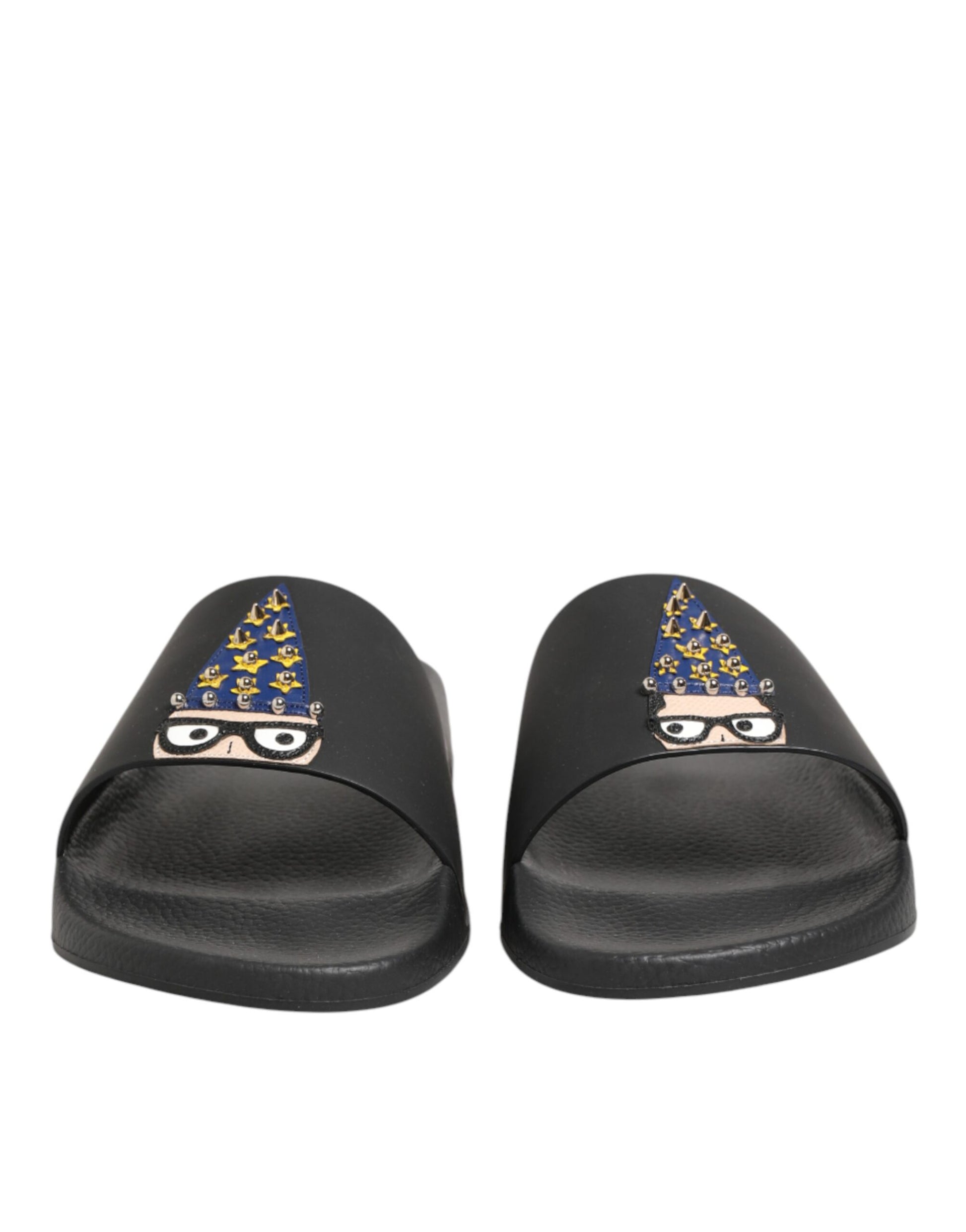 Black Leather Slides Sandals Beachwear Shoes