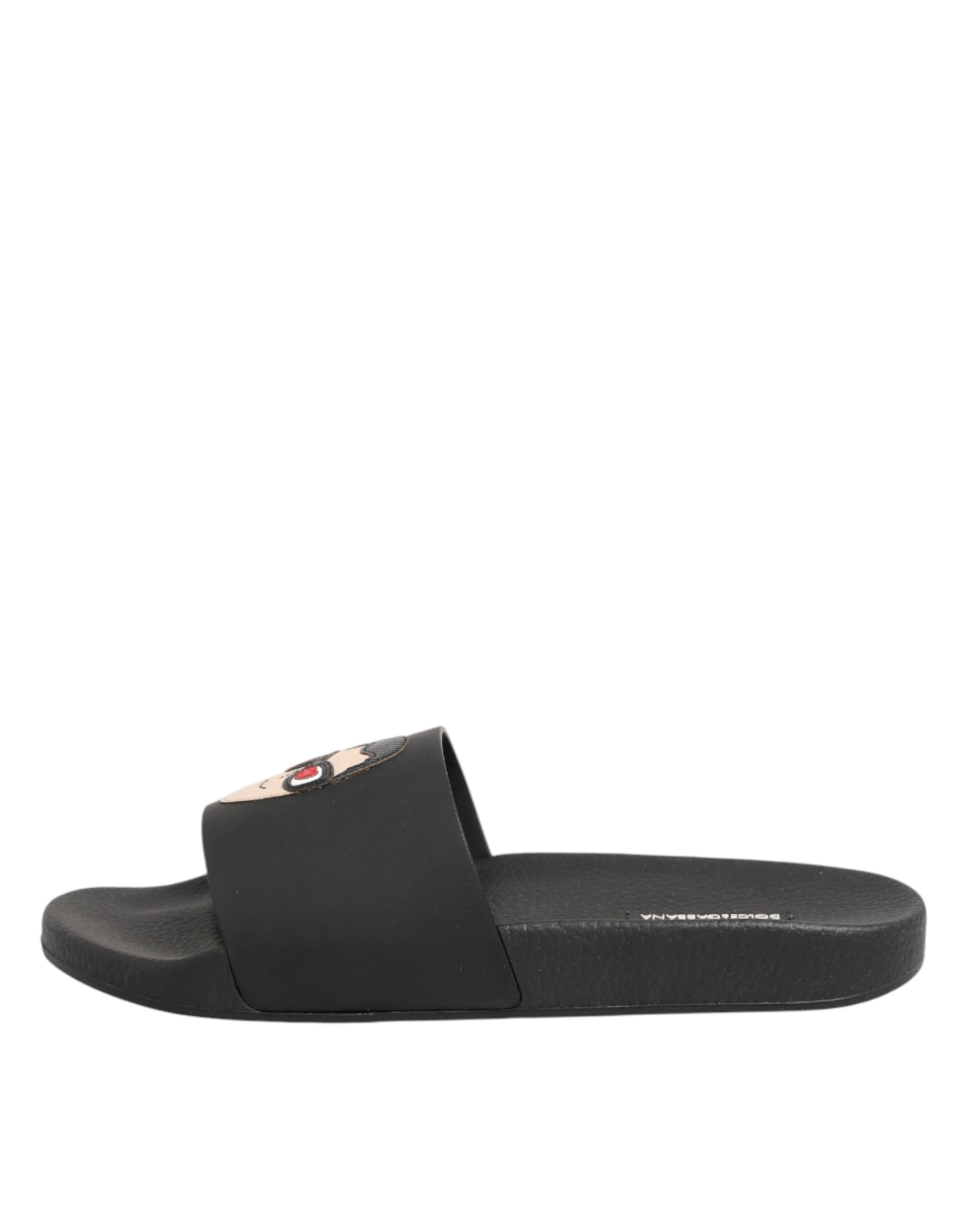 Black Leather Slides Sandals Beachwear Shoes