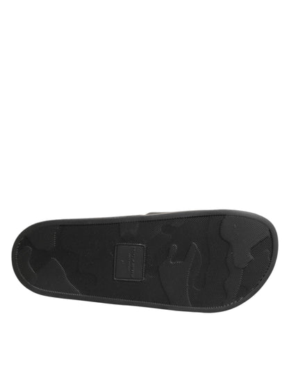 Black Leather Slides Sandals Beachwear Shoes