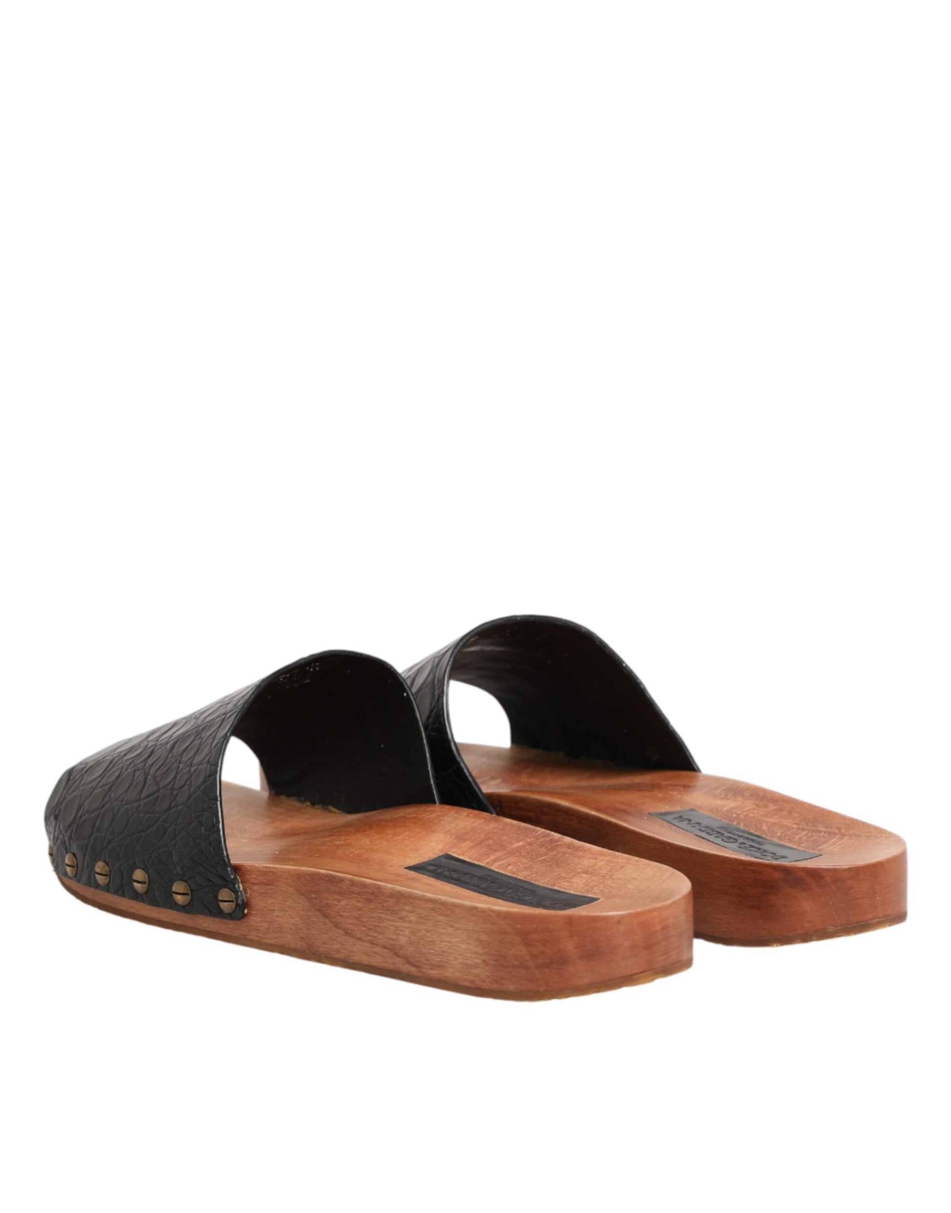 Black Brown Leather Slides Sandals Shoes
