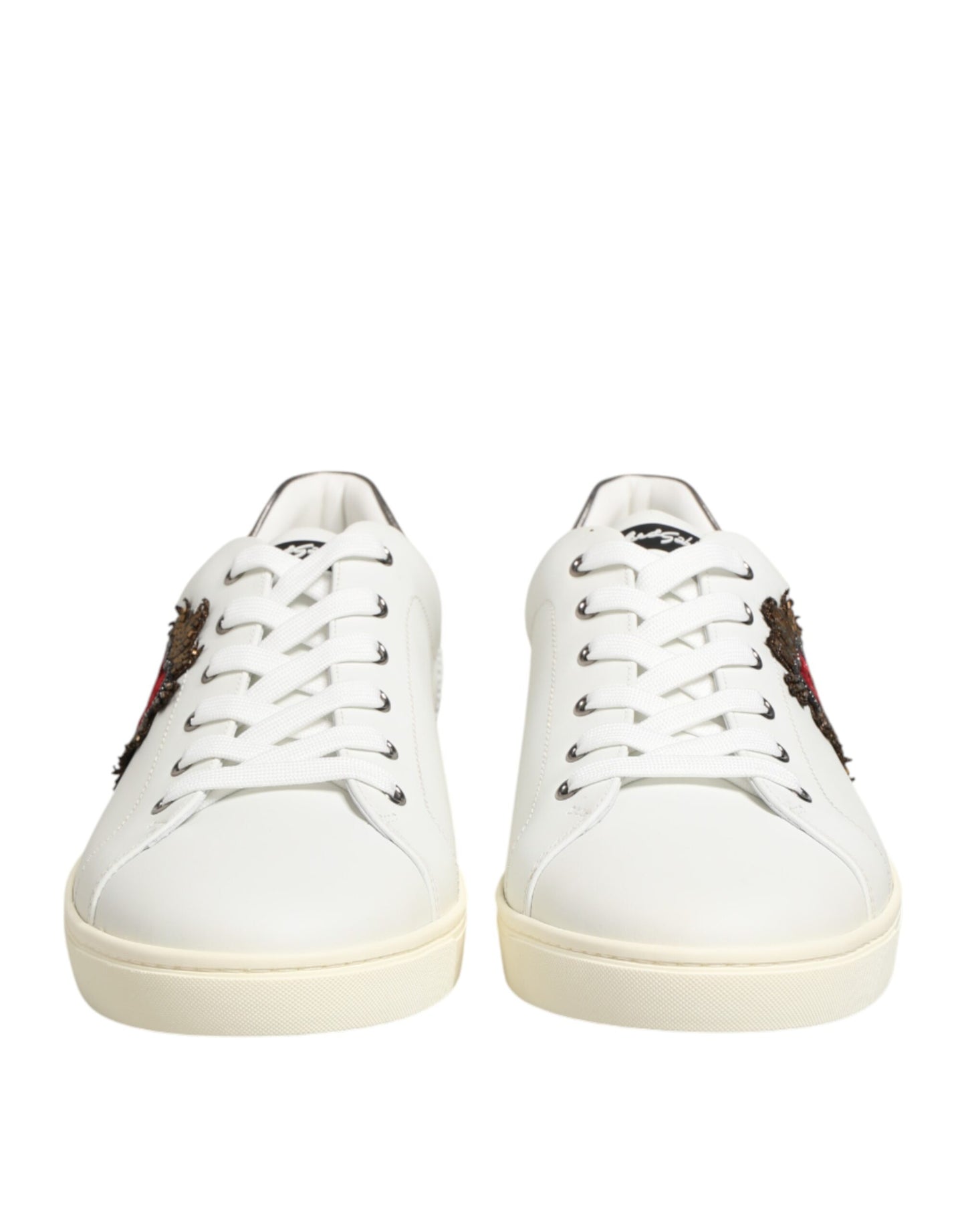 White Leather Heart Embellished Sneakers Shoes