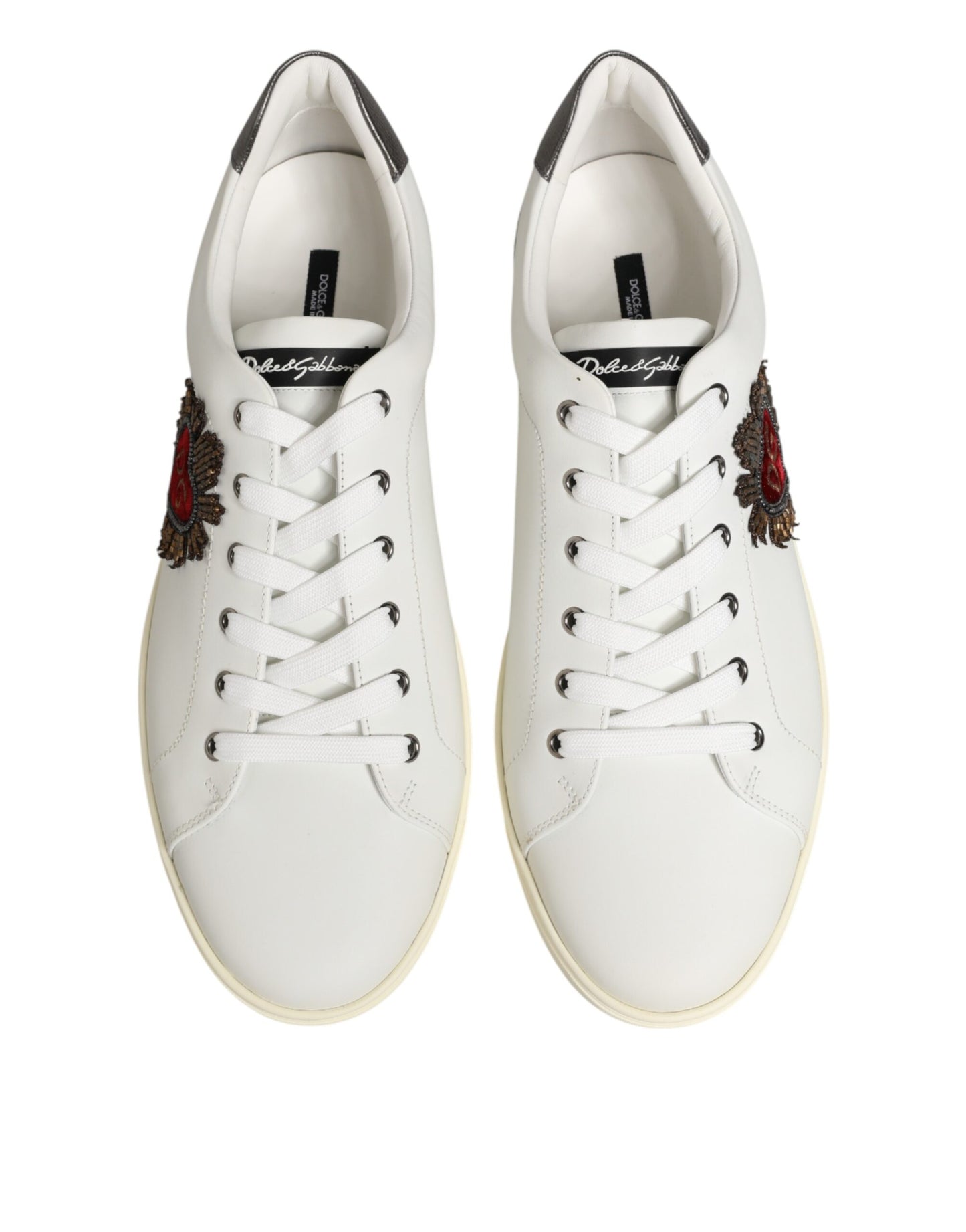 White Leather Heart Embellished Sneakers Shoes