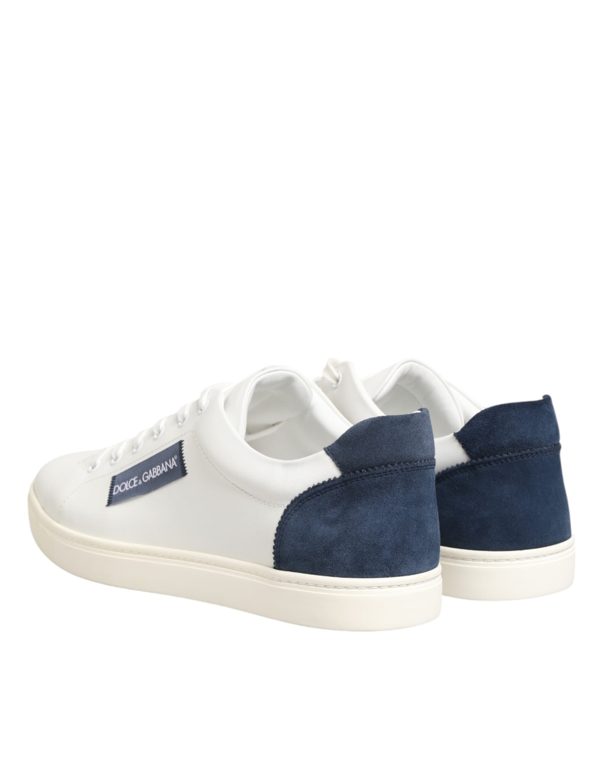 White Blue Leather Logo Patch Sneakers Shoes