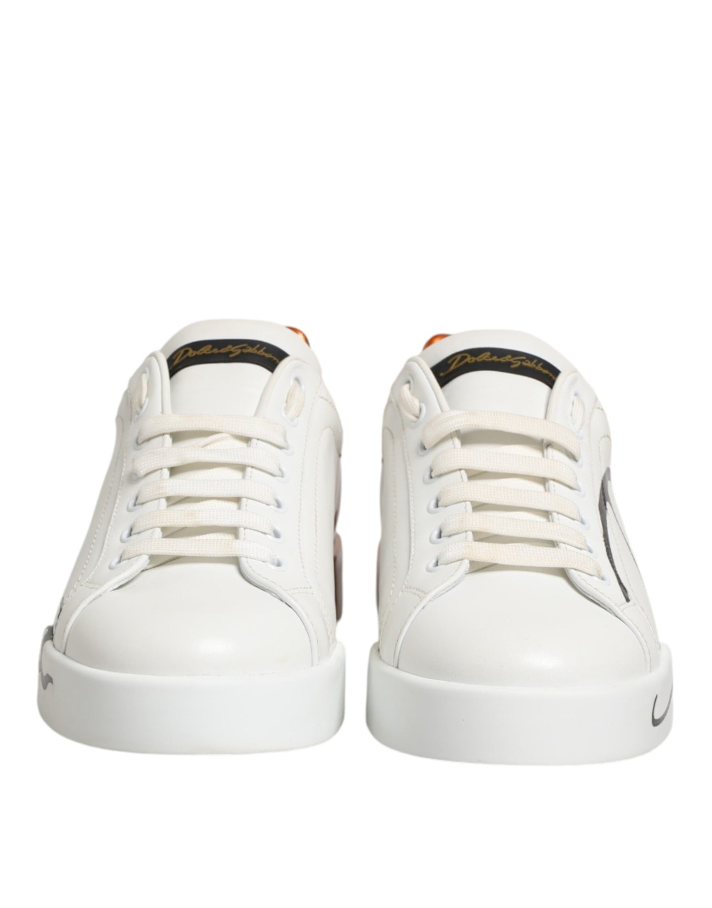 White Brown Leather Low Top Sneakers  Shoes