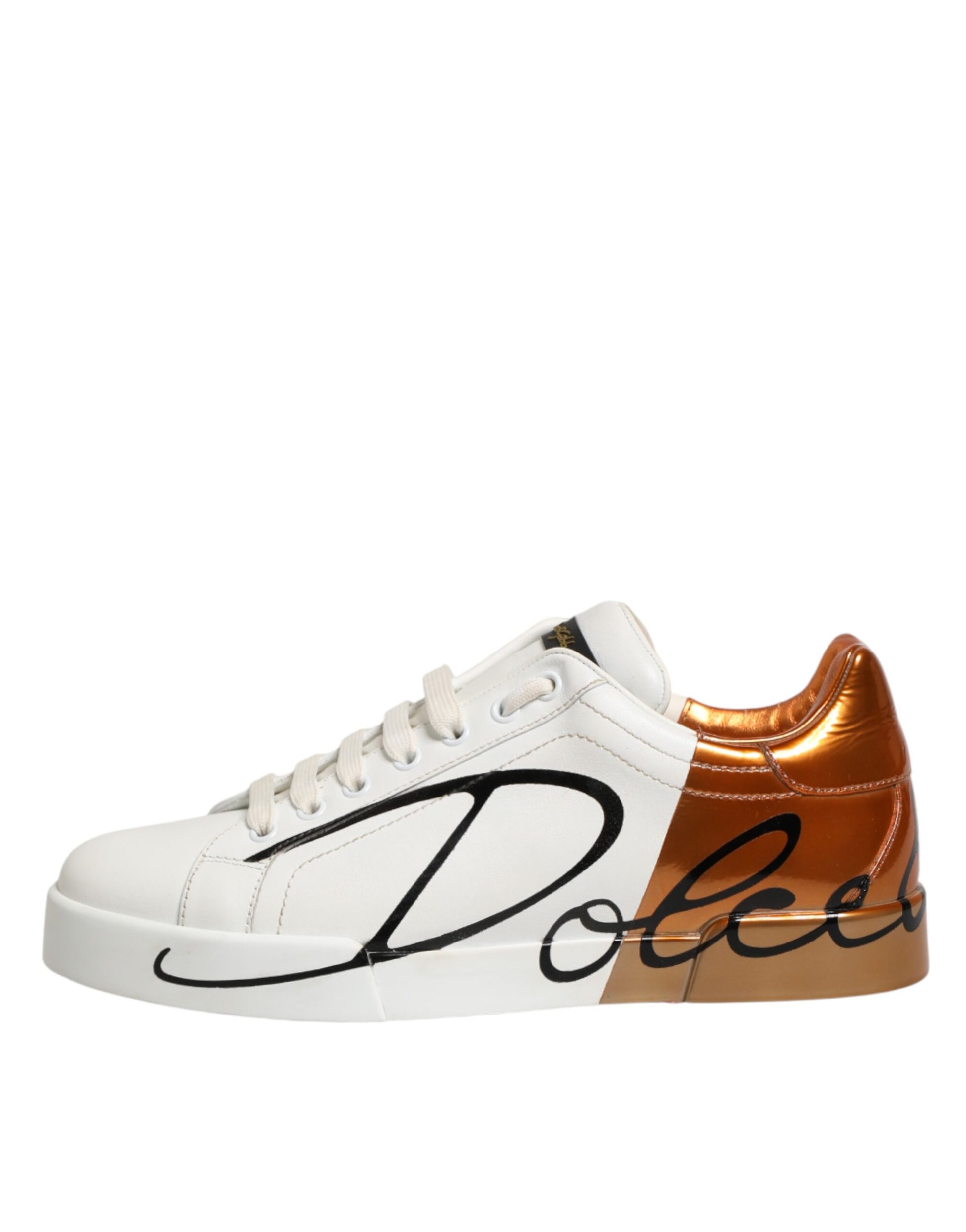 White Brown Leather Low Top Sneakers  Shoes