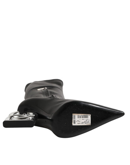 Black Leather DG Logo Knee High Boots Shoes