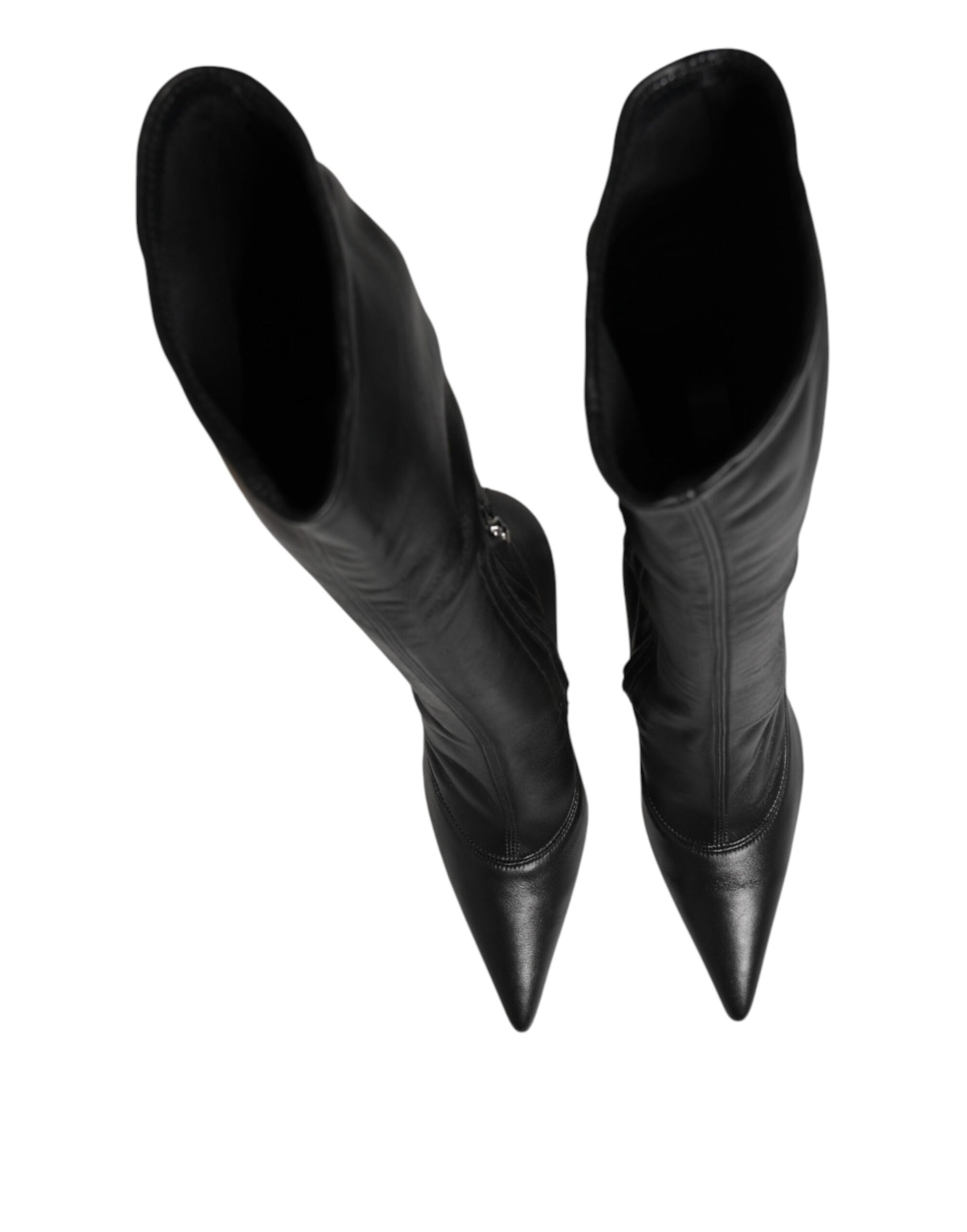 Black Leather DG Logo Knee High Boots Shoes