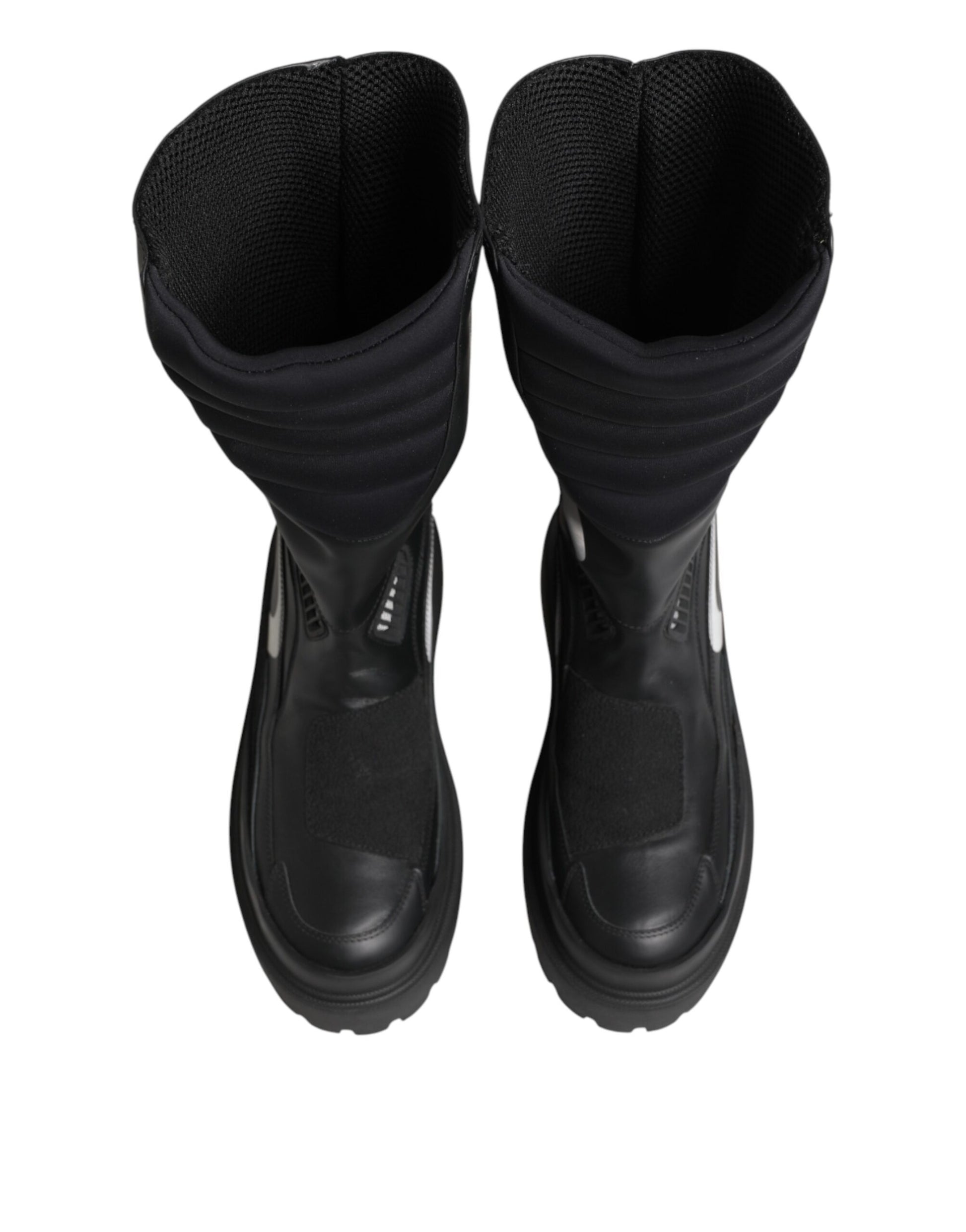 Black Leather Mid Calf Biker Boots Shoes