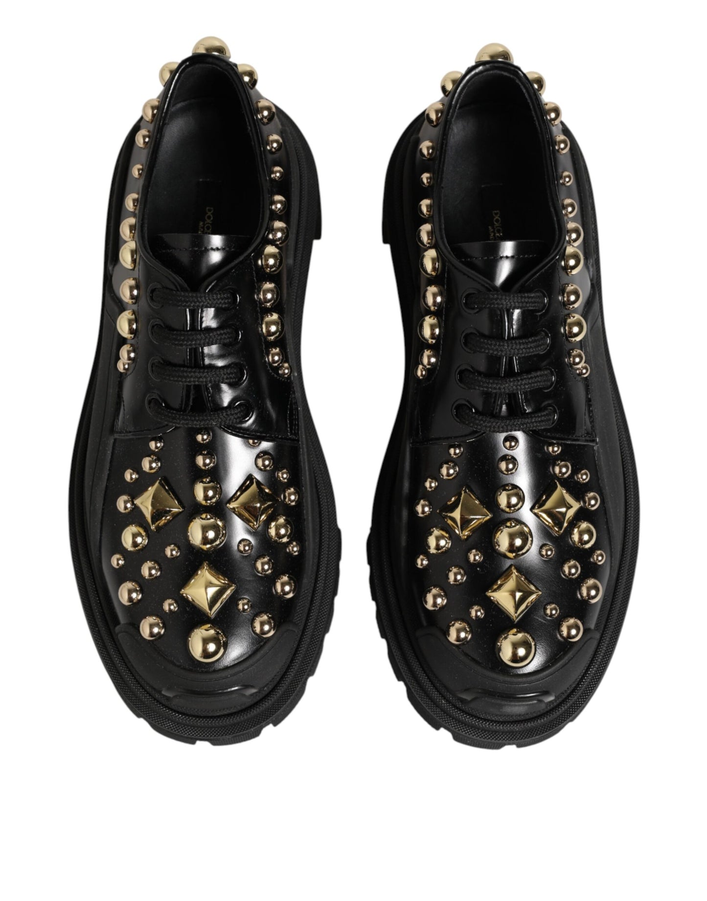 Black Leather Jeweled Crystals Derby Shoes