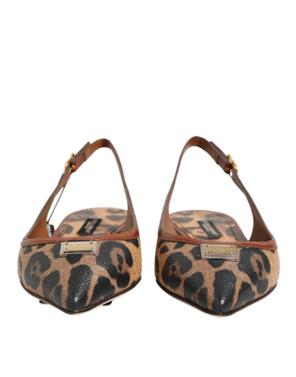 Brown Leopard Slingback Flats Sandals Shoes