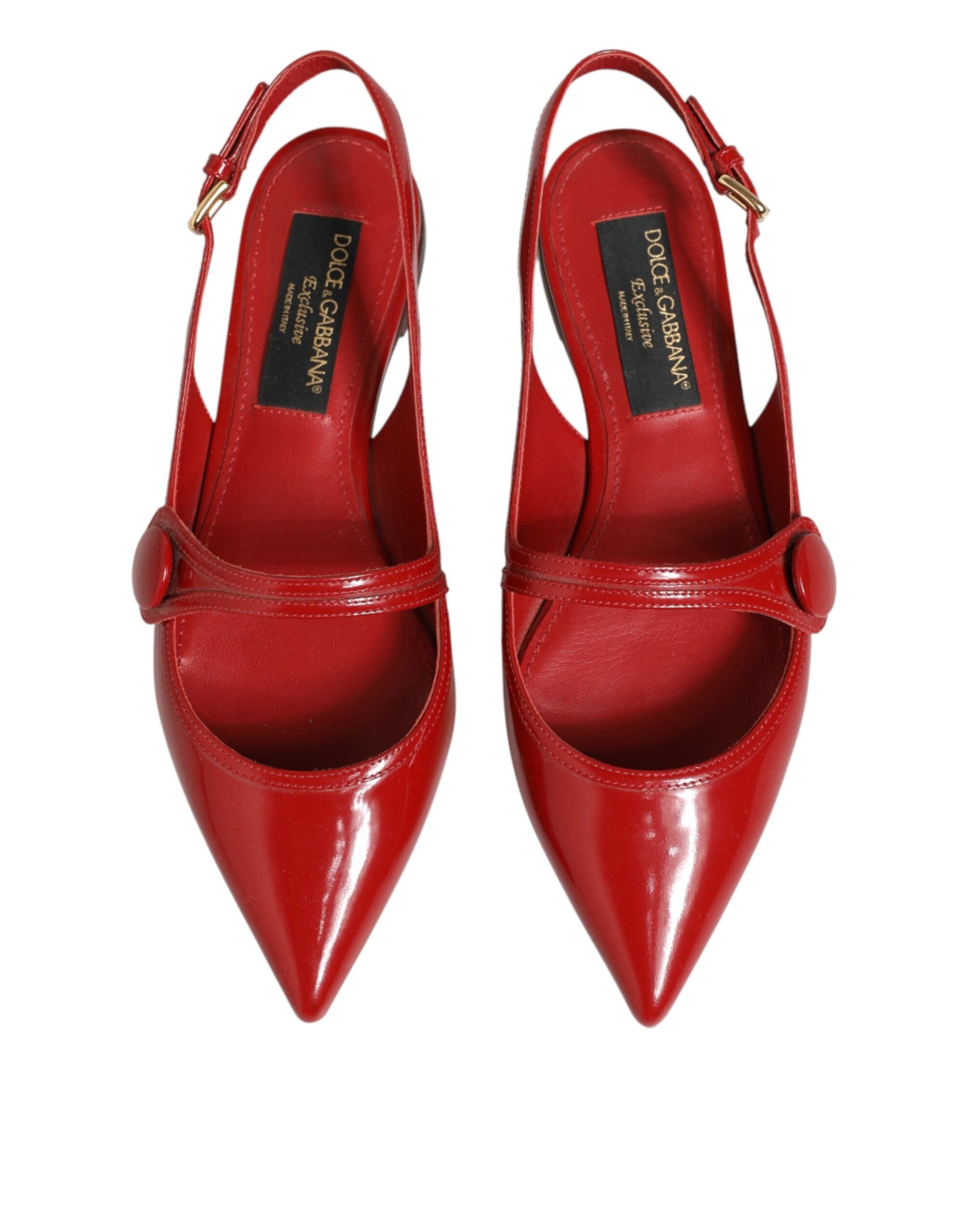 Red Leather Slingback Flats Sandals Shoes