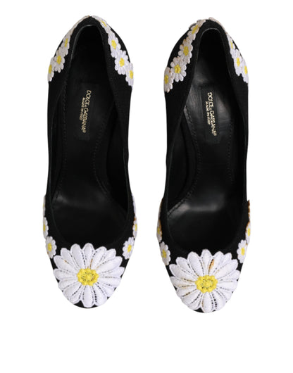 Black Wool Suede Daisy Heels Pump Shoes