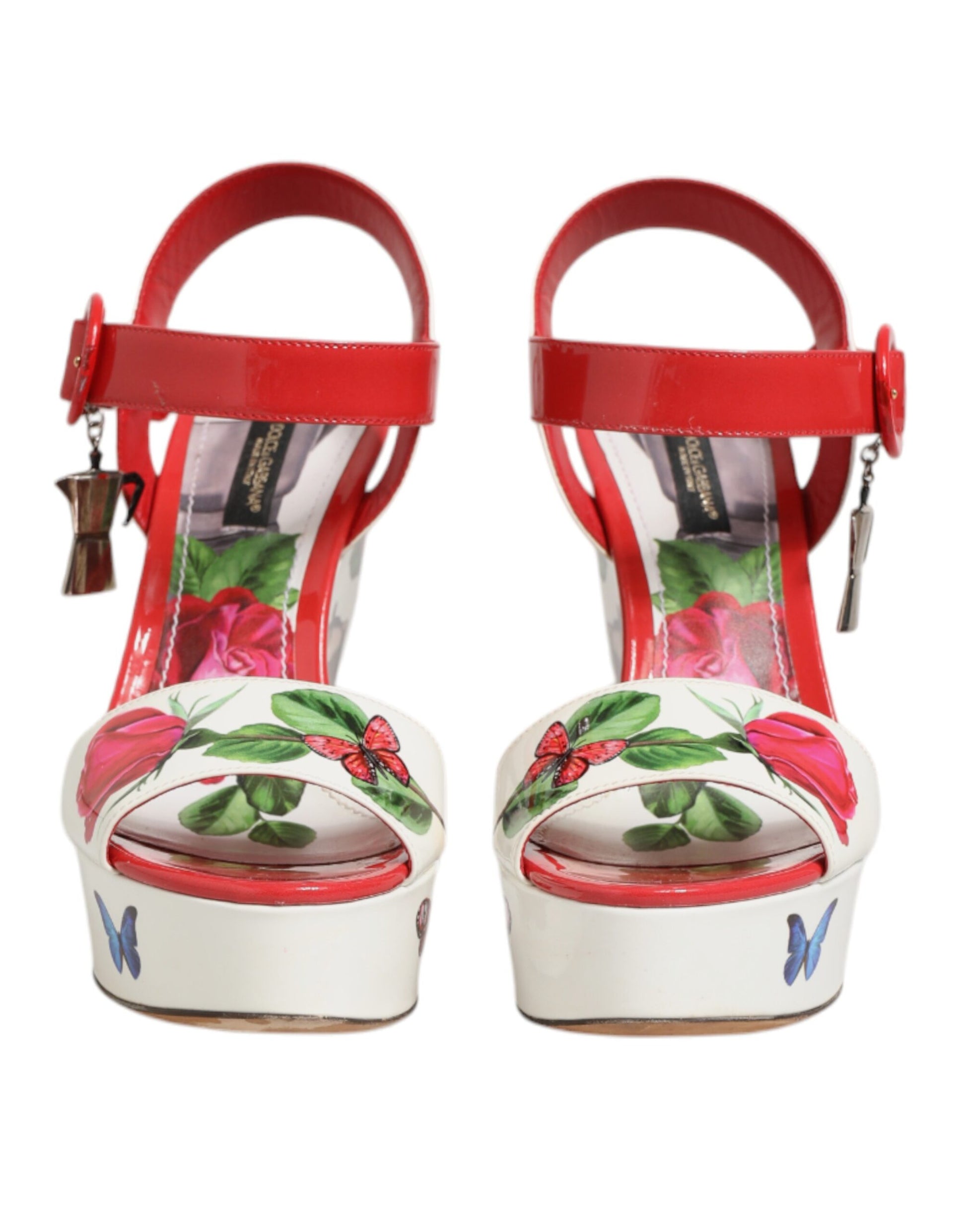 White Floral Ankle Strap Wedge Sandals Shoes
