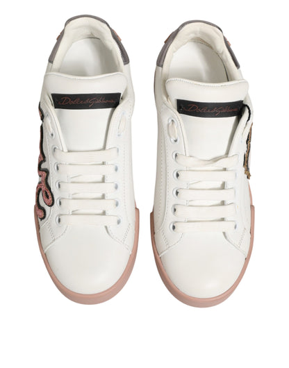 White Leather Sacred Heart Sneakers Shoes