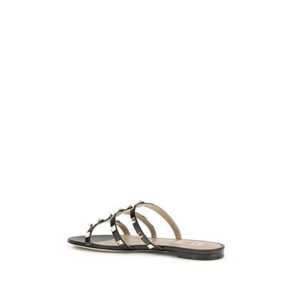 Black Calf Leather Bos Taurus Flat Sandals