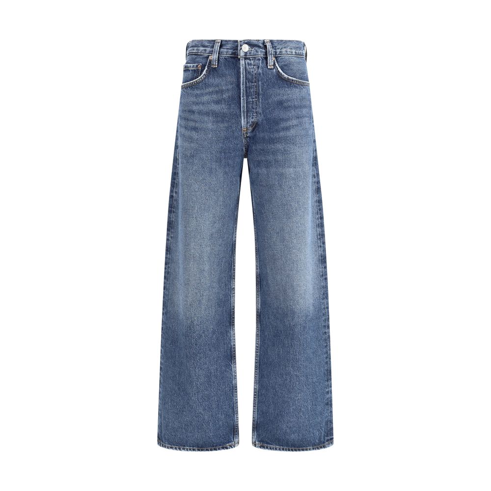 Blue Cotton Straight-Leg Jeans