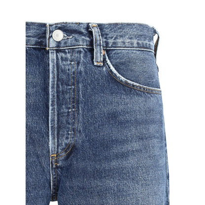Blue Cotton Straight-Leg Jeans