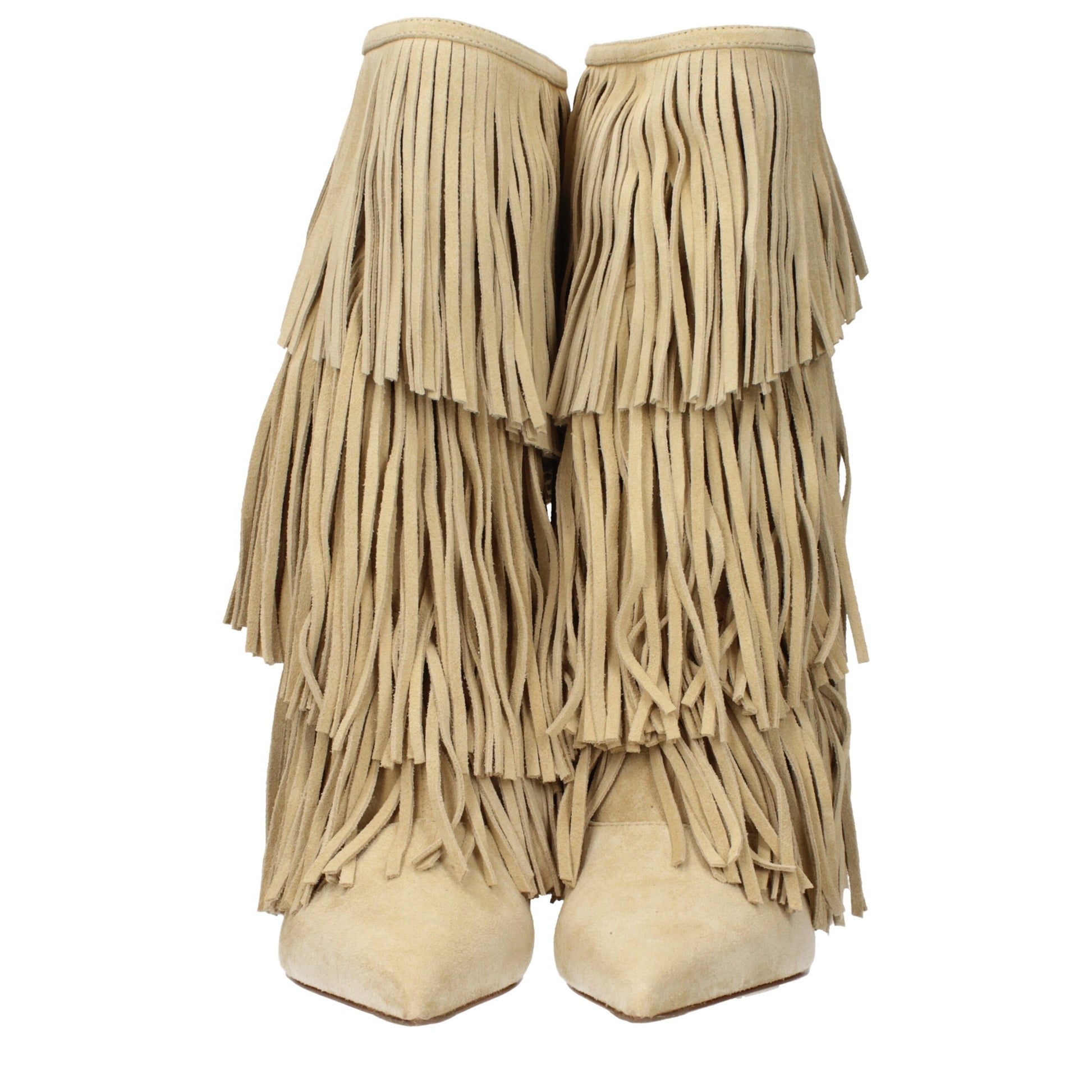 Beige Leather Flat Boots