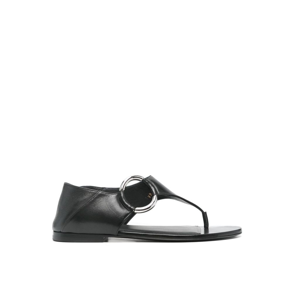 Black Calfskin Strap-On Sandals