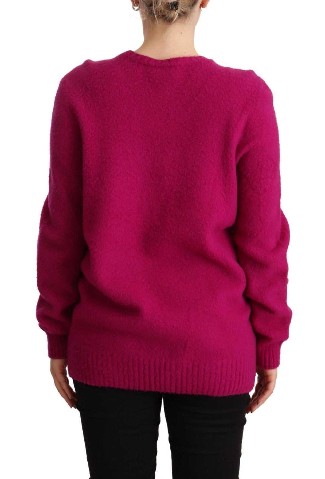 Dark Pink Long Sleeves Round Neck Pullover Sweater