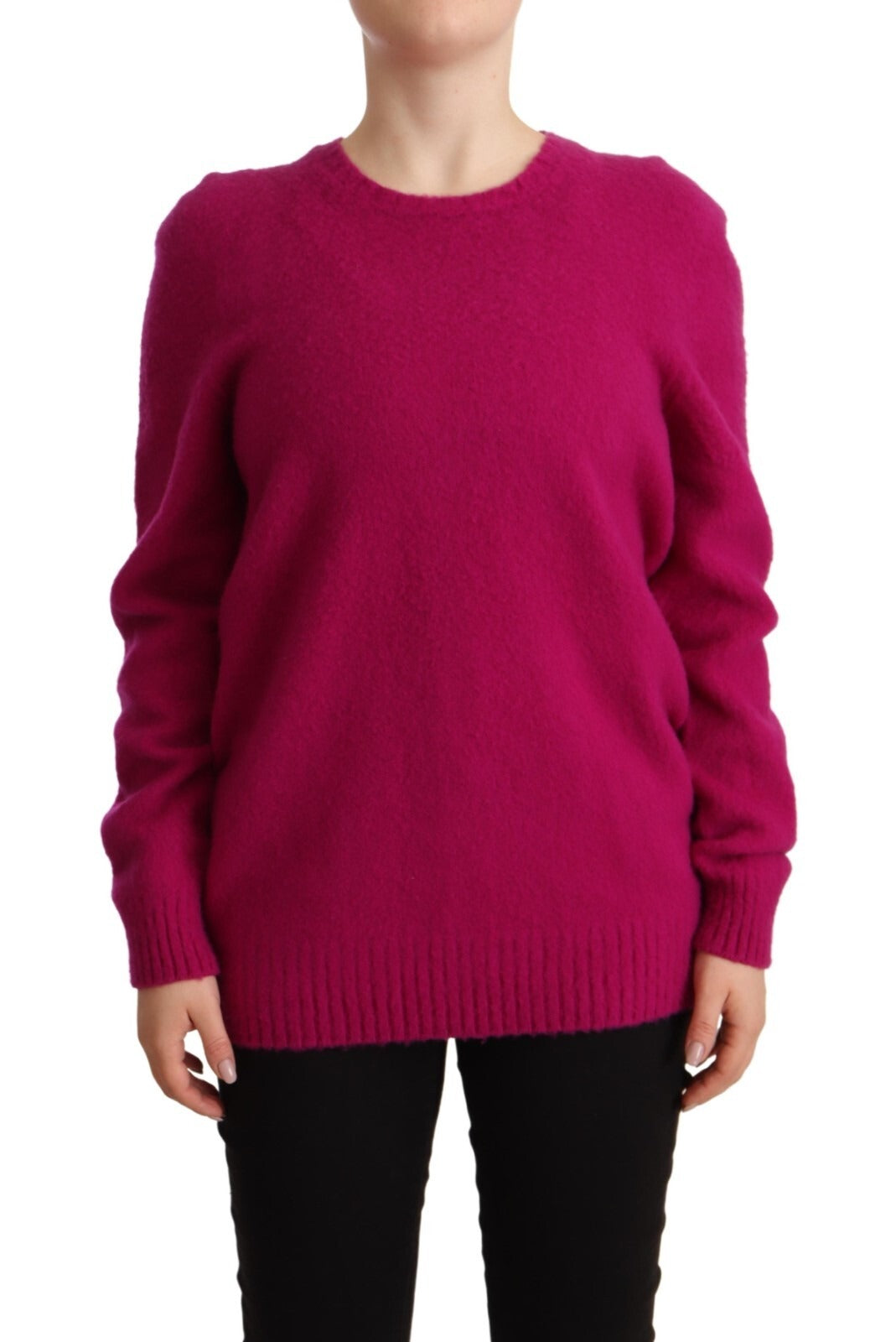 Dark Pink Long Sleeves Round Neck Pullover Sweater