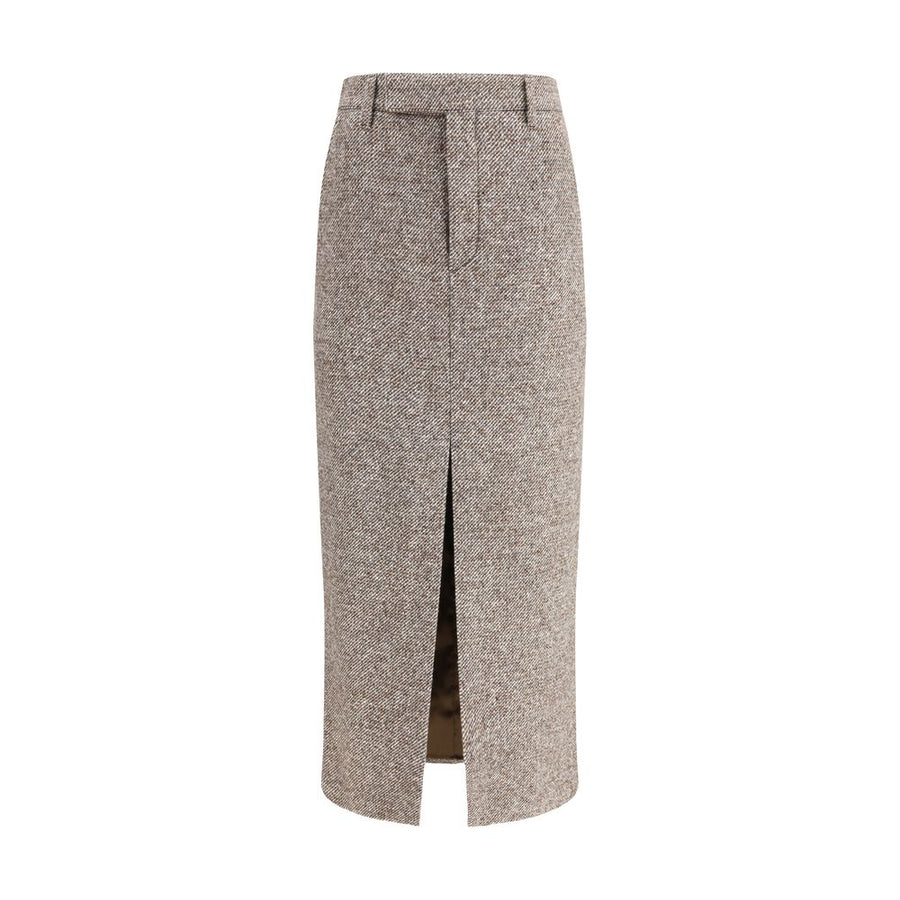Brown Fleece Wool Long Skirt