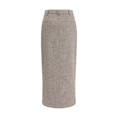 Brown Fleece Wool Long Skirt