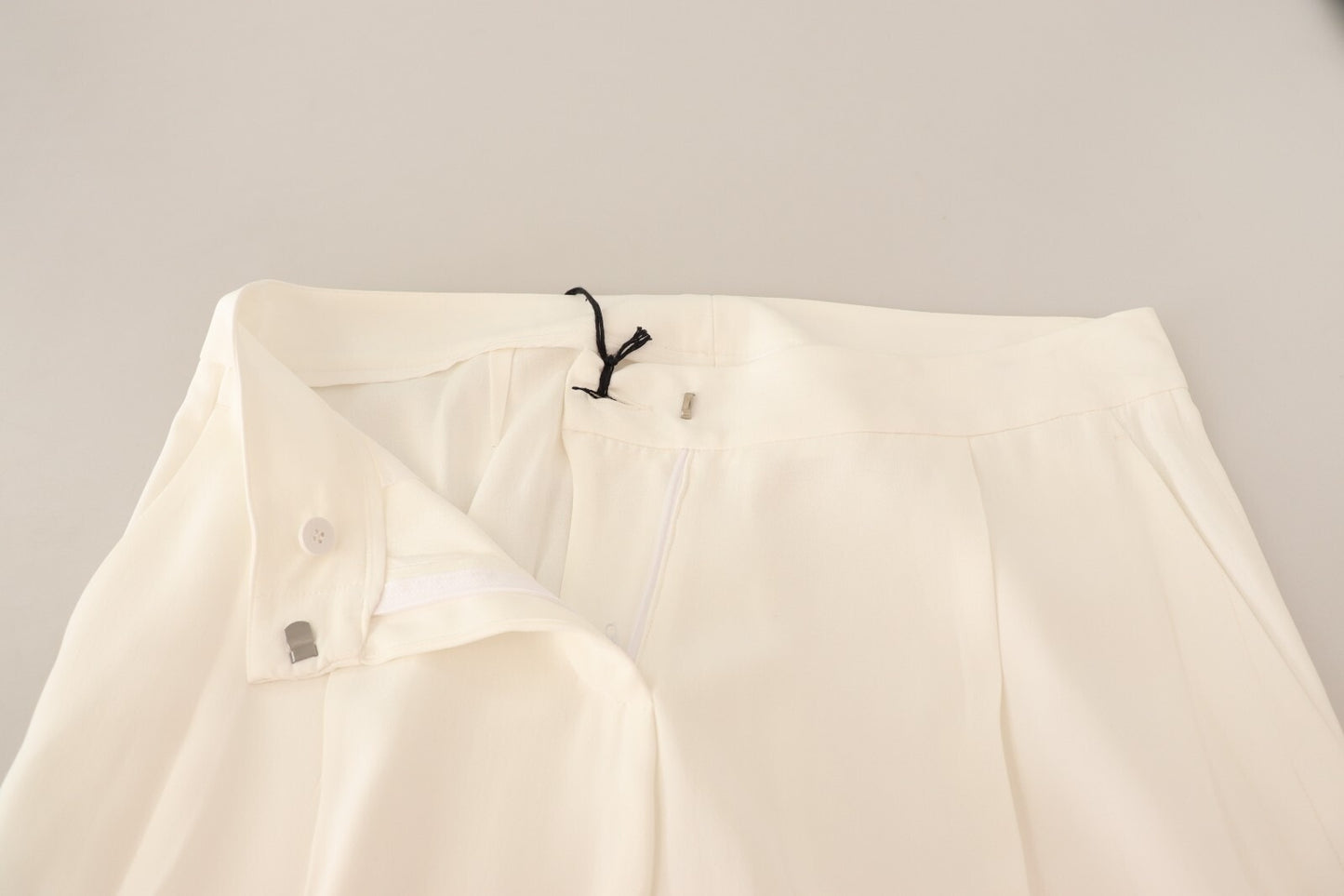 White High Waist Pleated Straight Formal Trouser Pants