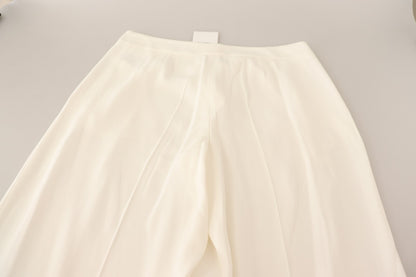 White High Waist Pleated Straight Formal Trouser Pants