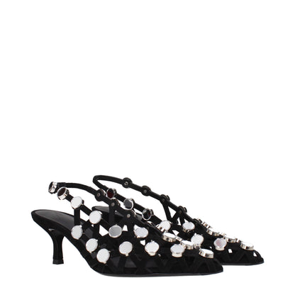 Black Leather Stiletto Heel Sandals