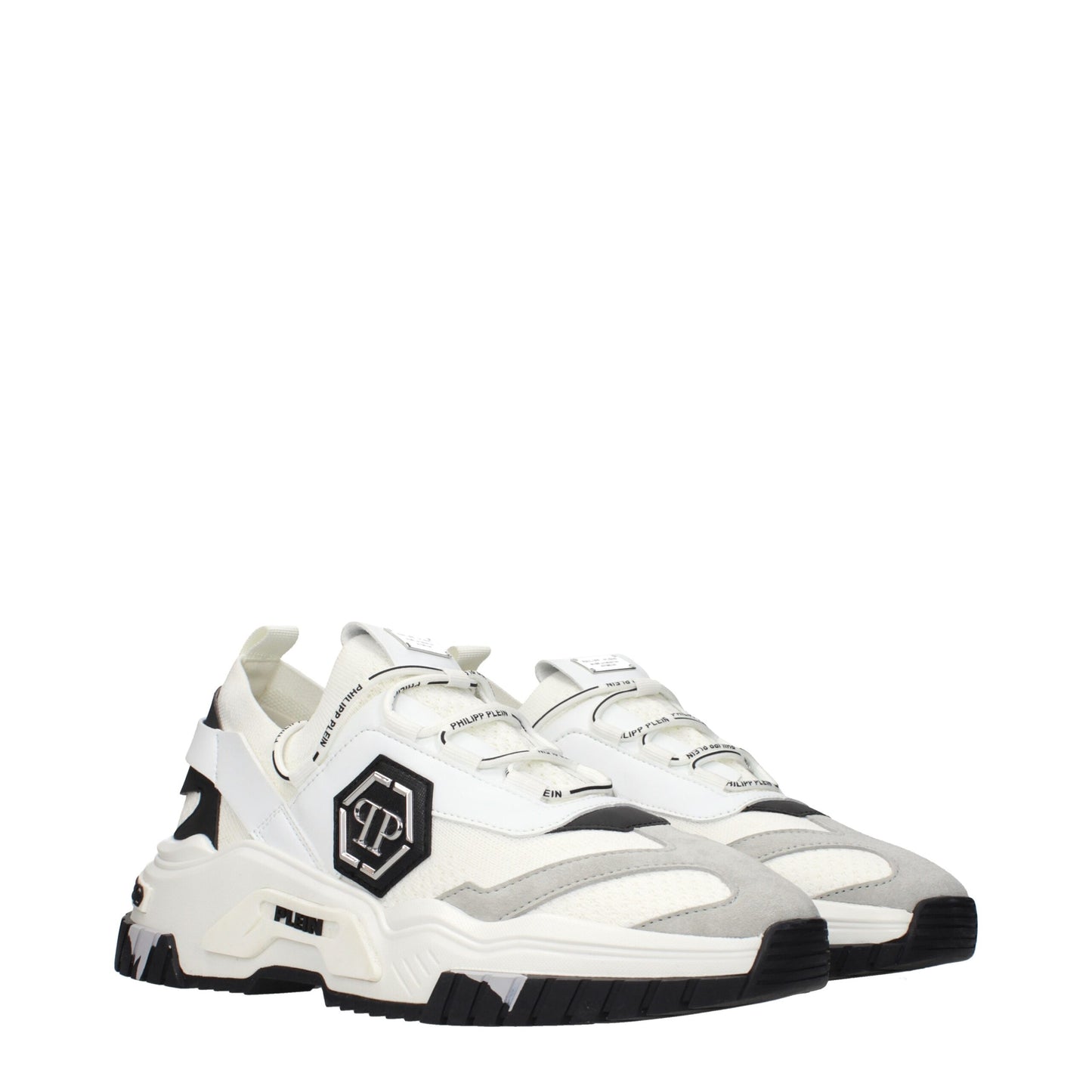 White Fabric Chunky Sneakers