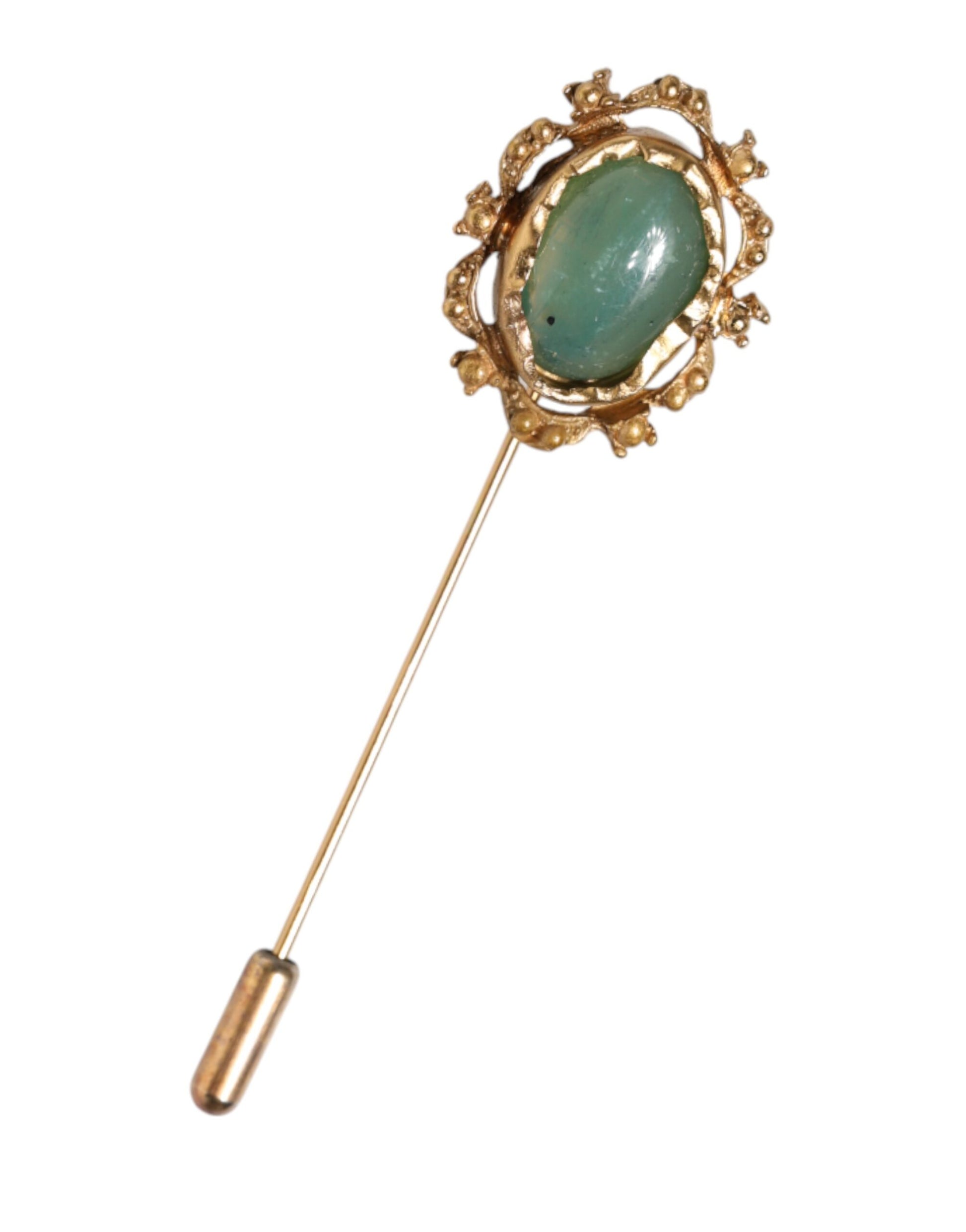 Gold Tone Green Stone Antique Men Accessory Brooch Pin