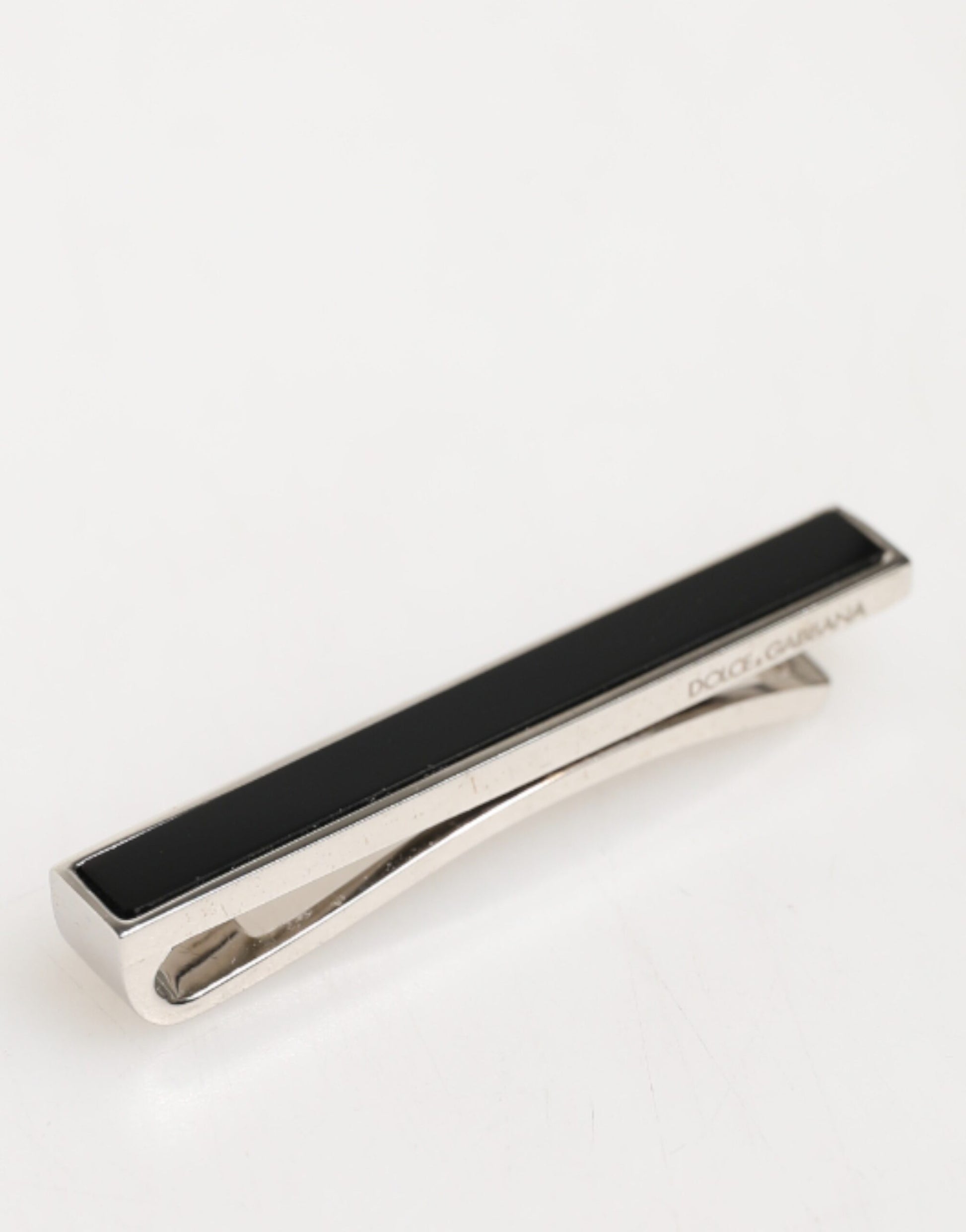 Silver Tone Brass Logo Branded Men Accessory Tie Clip Bar