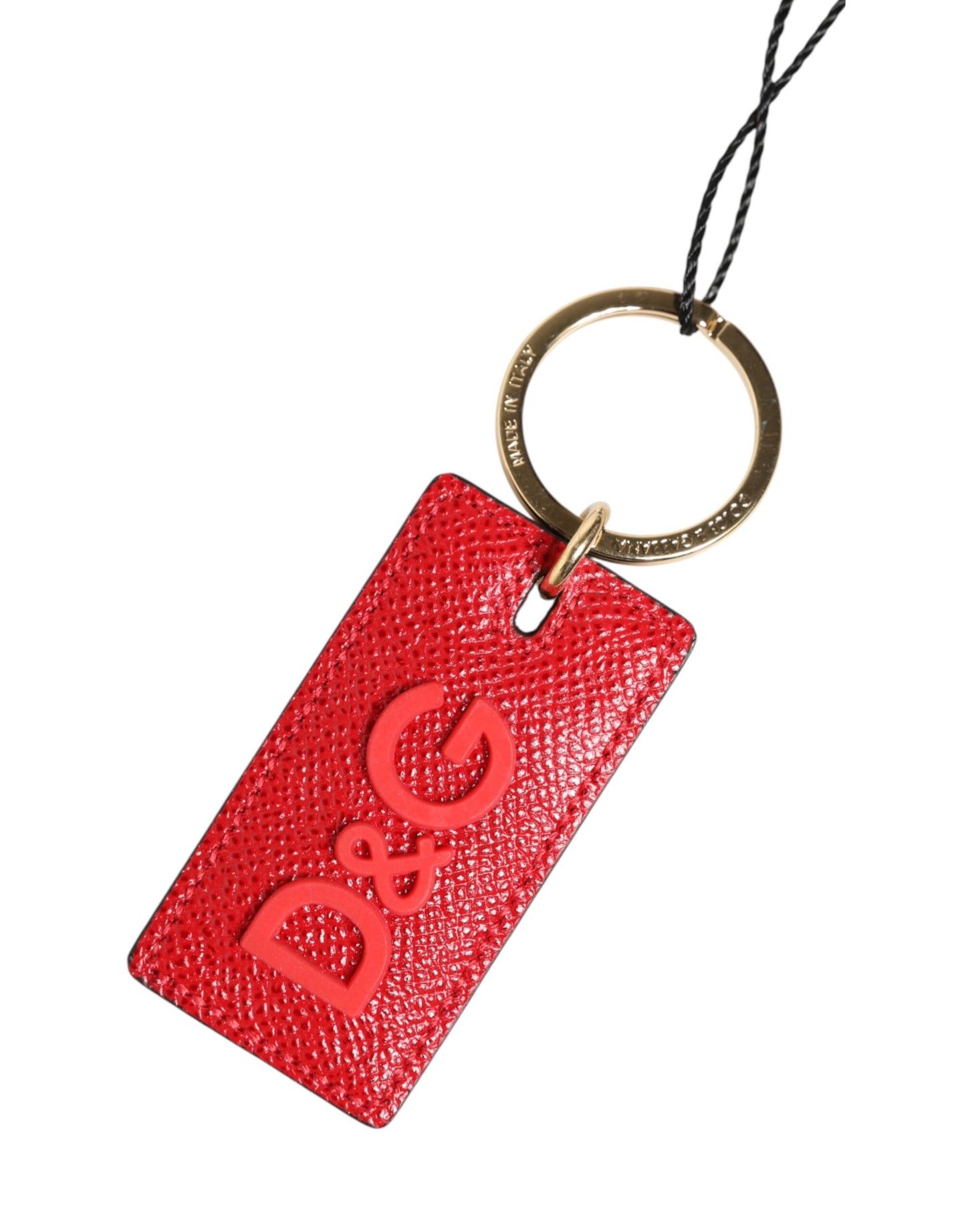 Red Calf Leather D&G Logo Metal Ring Keychain Keyring