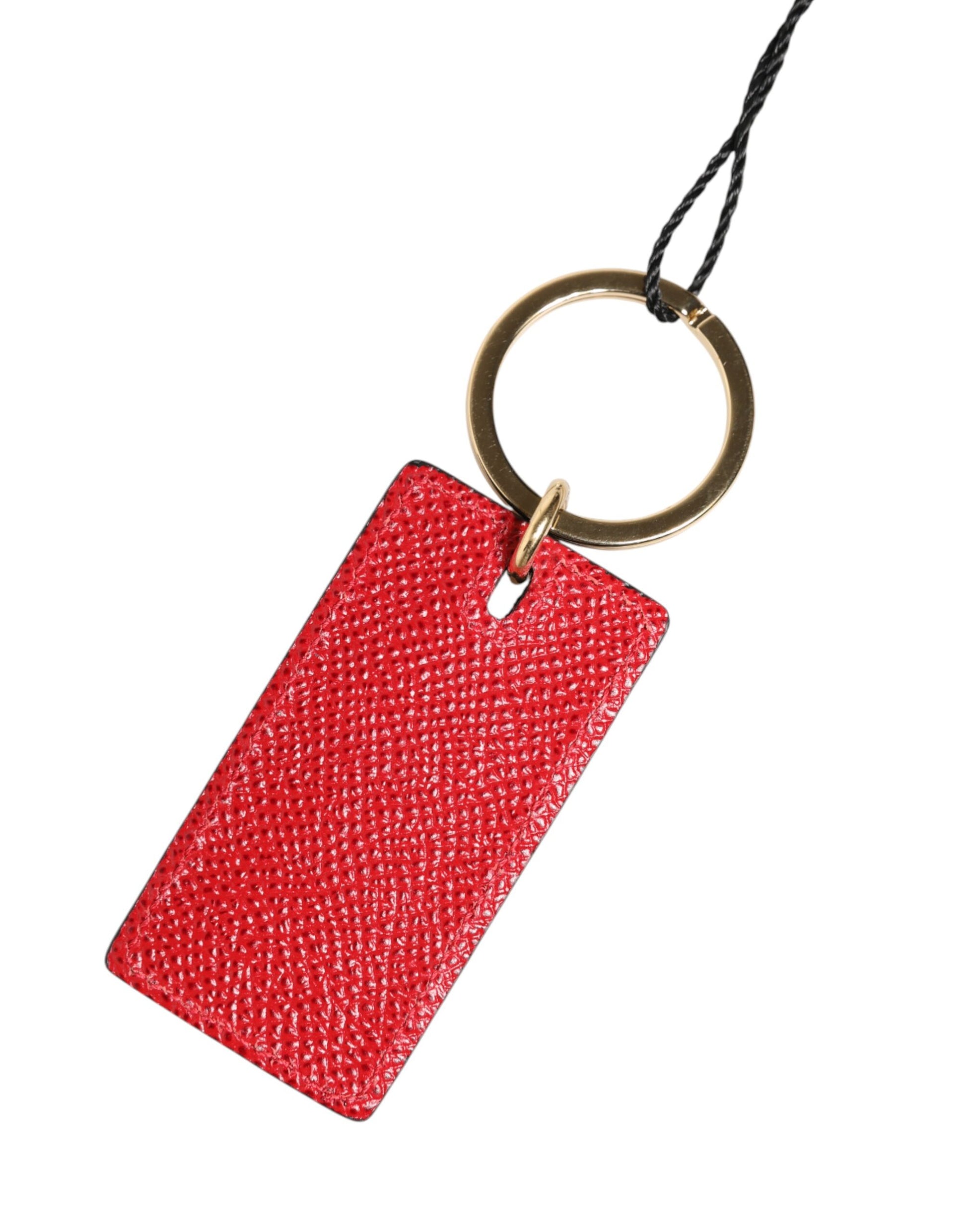 Red Calf Leather D&G Logo Metal Ring Keychain Keyring