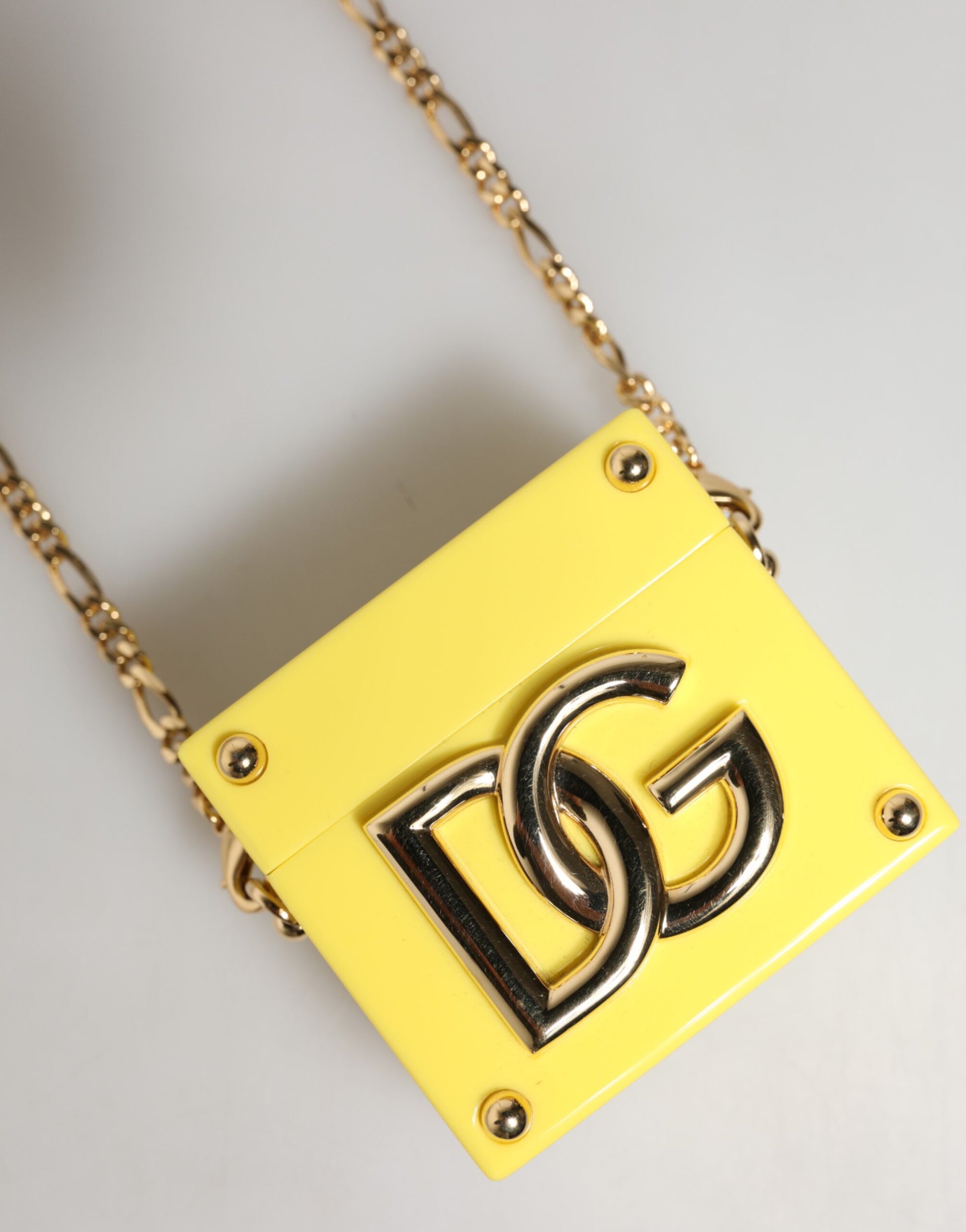 Yellow DG Logo Plaque Cover Gold Chain Airpods Case