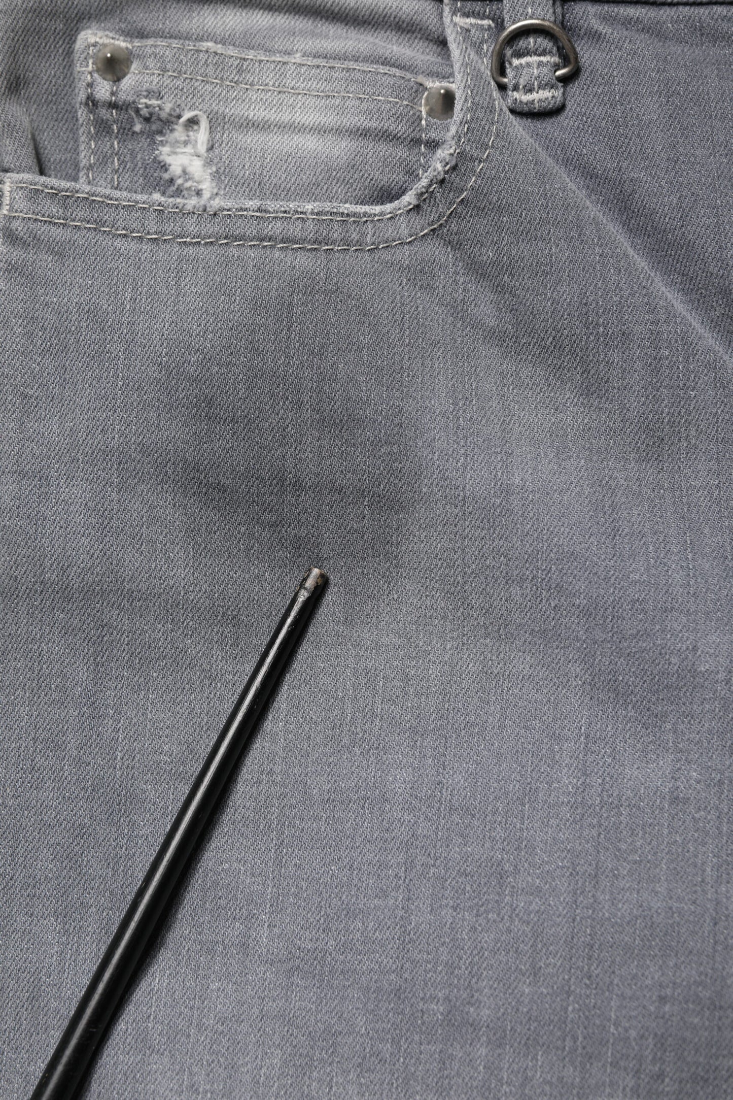 Gray Tattered Mid Waist Men Straight Denim Trouser Jeans