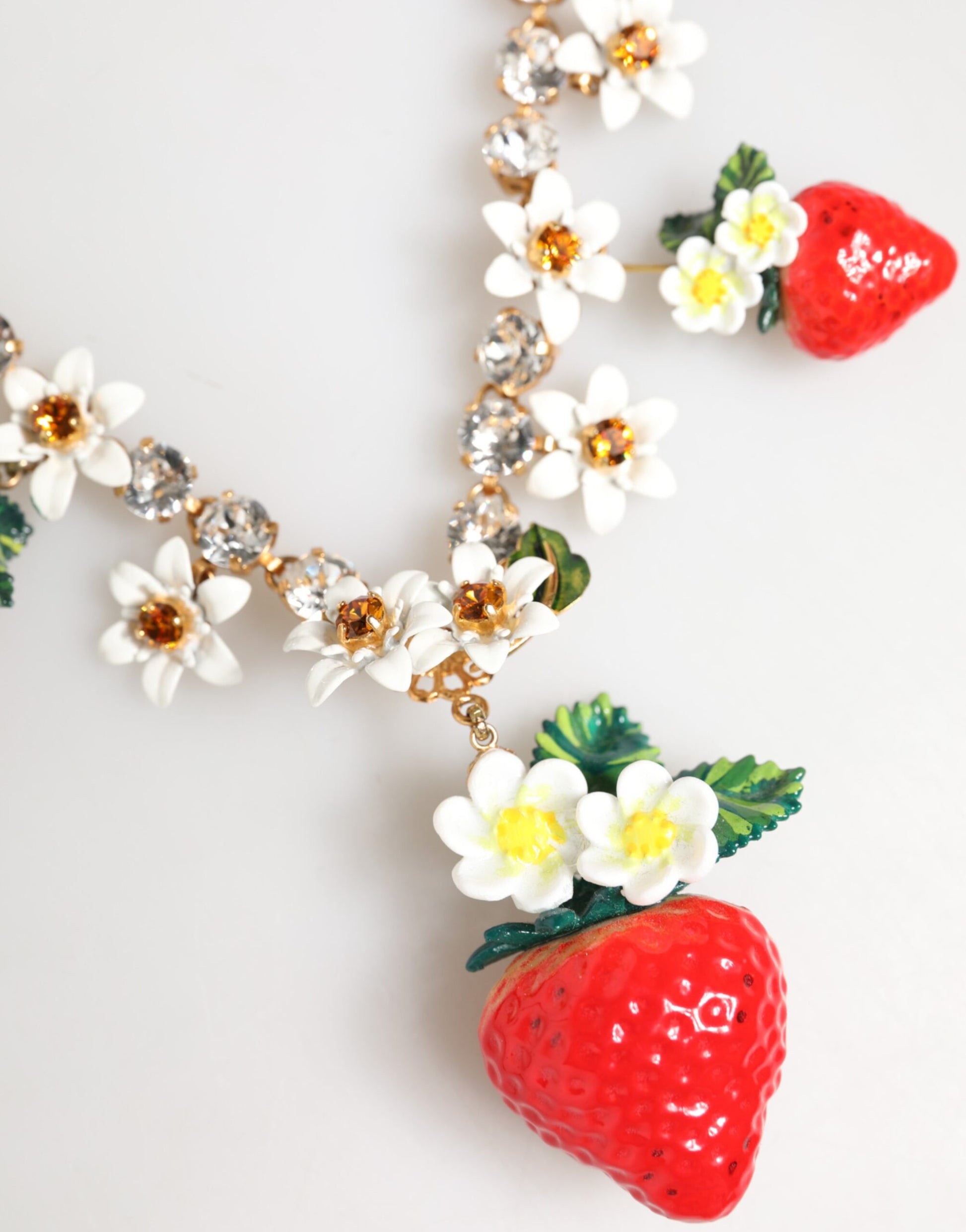 Gold Brass FRUIT Pendants Flowers Crystal Logo Necklace