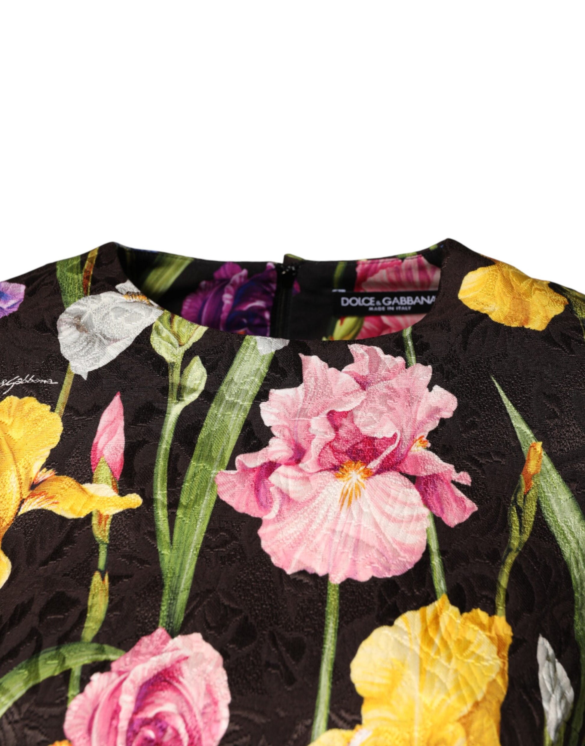 Black Floral Brocade A-line Mini Dress