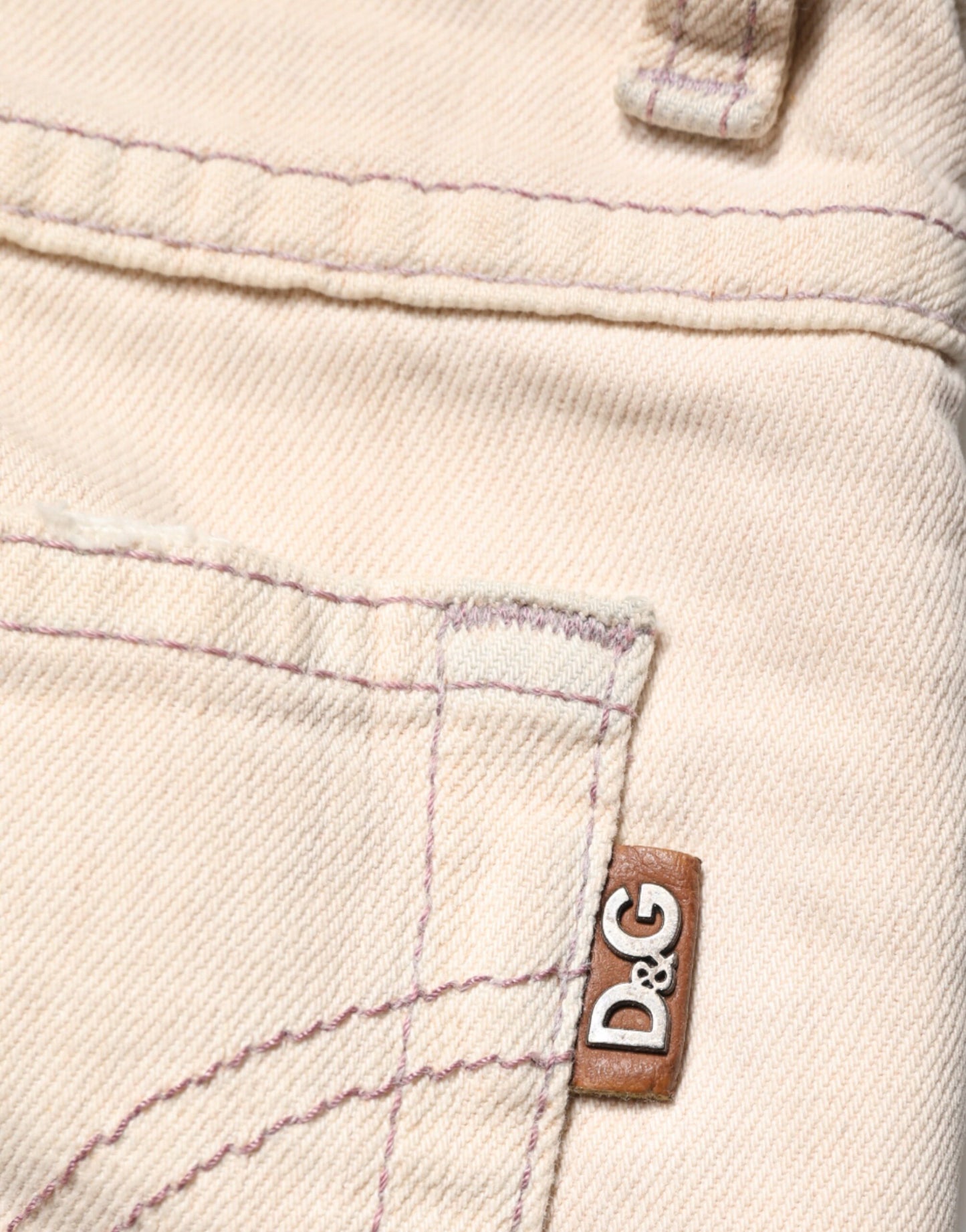 Beige Low Waist Cotton Slim Fit Denim Trousers Jeans